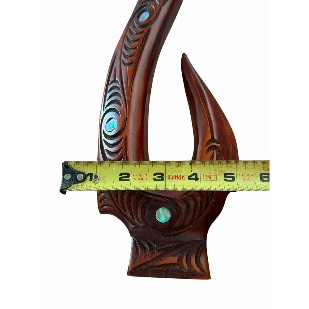 Hand Carved New Zealand Hei Matau Māori FISH HOOK Wall Art Paua Shell Inlay